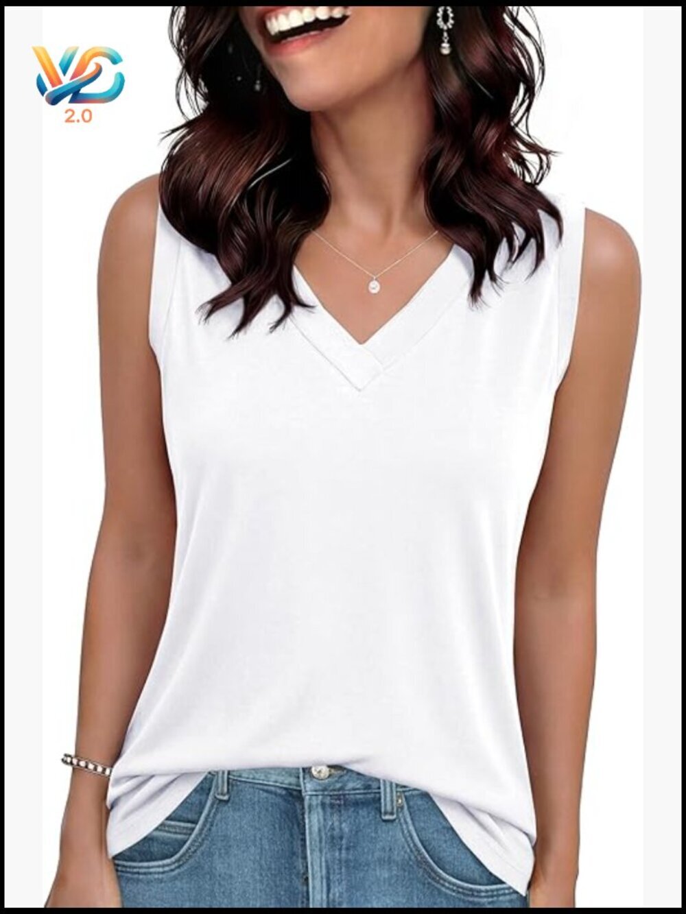 Sleeveless V-Neck Tank Top Loose Fit Flowy Casual Summer Beach Vacation Blouse